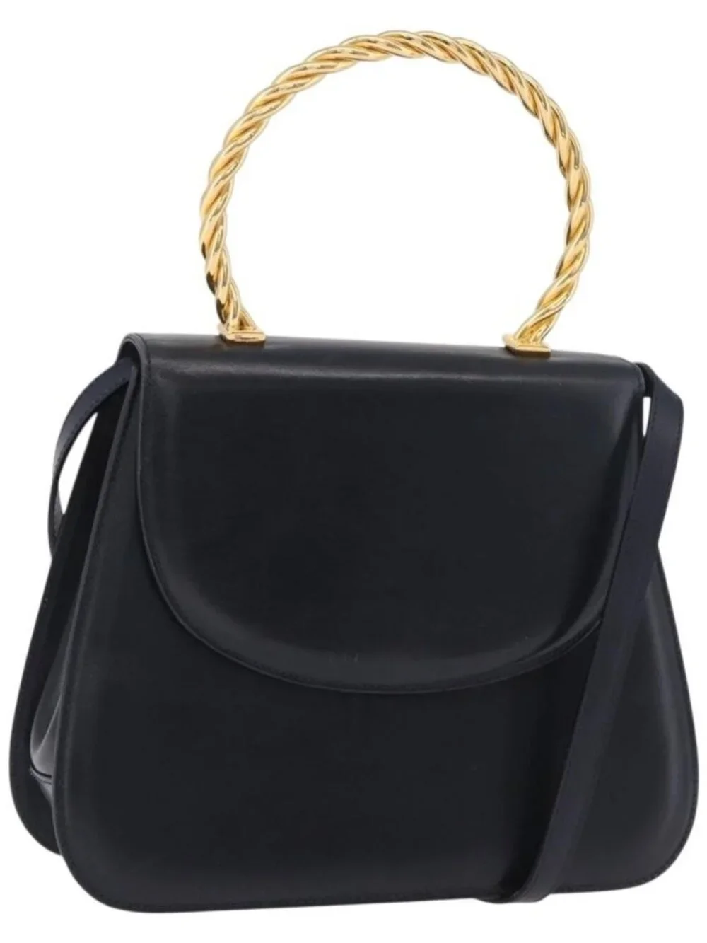 Salvatore Ferragamo Hand Bag Leather 2way Navy Gold Auth 185733A